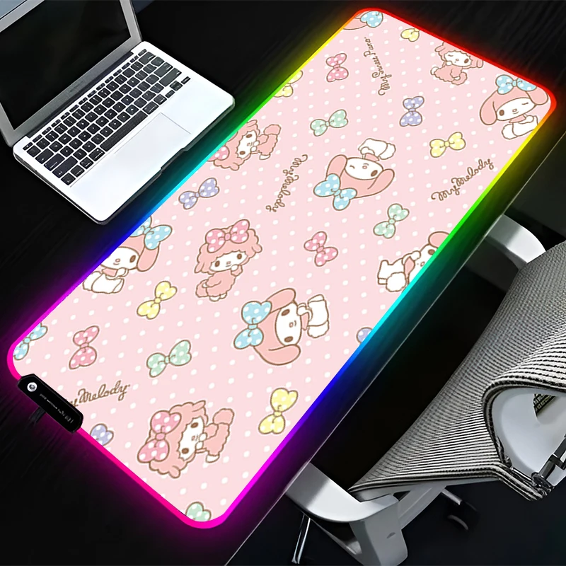 RGB LED Mouse Pad Rubber Anime Mousepad Computer Gaming Accessories Keyboard Pad Office Decoracion Desk M-my M-melody Mouse Mat