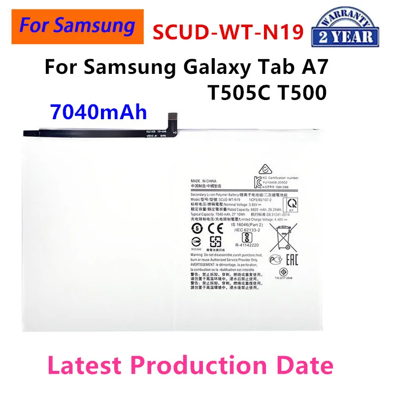 

2024 years Brand New SCUD-WT-N19 7040mAh Replacement Battery For Samsung Galaxy Tab A7 T505C T500 Tablet batteria