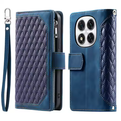 Crossbody Zipper Cards Solt Wallet Leather Case for Xiaomi Redmi Note 14 Pro Plus 5G 13C 14C Long Lanyard Bag Grid Pattern Cover