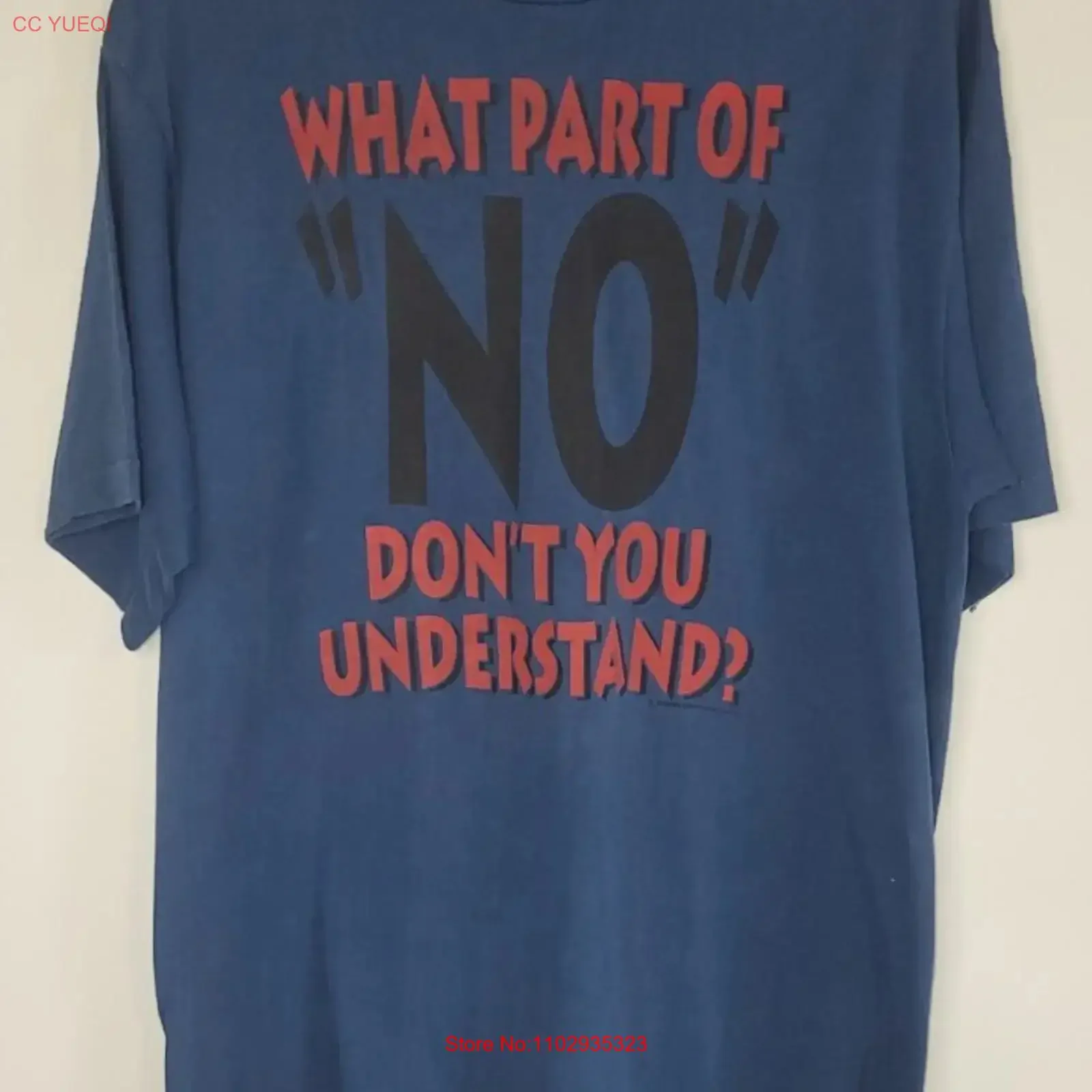 T-shirt vintage des années 90 Softee pour homme, taille L, What Part Of No Dont You Understand, bleu, vintage, lavé, tendance, doux, polyvalent