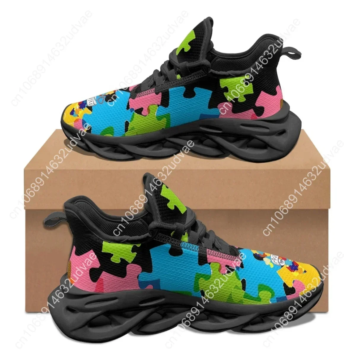 Autism Awareness Sports Running Shoe Color Puzzle Durable Wild Cozy Men’s Sneakers New High Quality Soft Platform Tenis Feminino view 2
