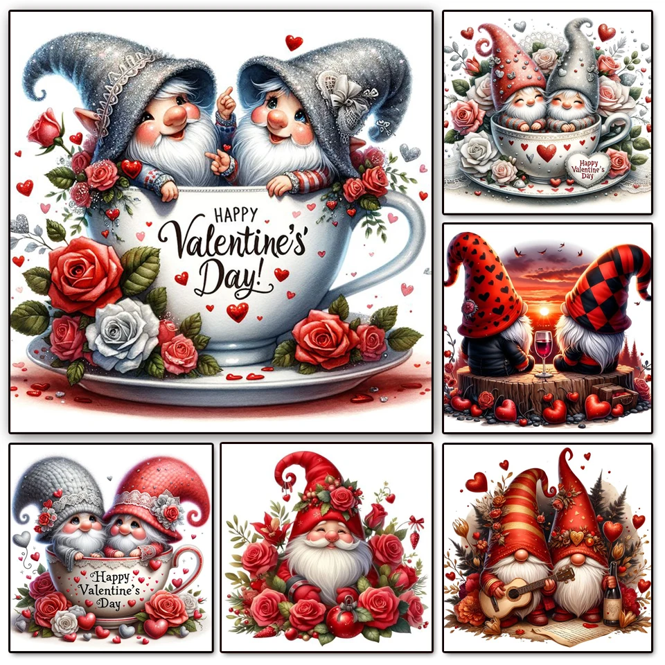 5D DIY Diamond Painting Gnome Complete Kit Full Drill Mosaic Coffee Cup Rose Art Christmas Valentine's Day Gifts Home Decoration