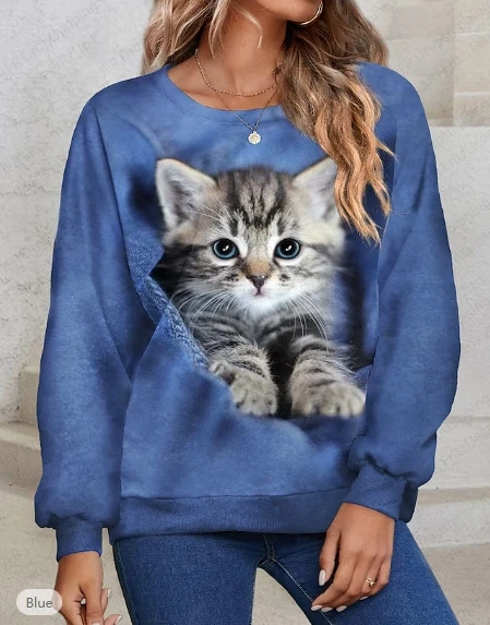 Women Hoodies Animal Cat 3d Print Sweatshirts Women Fashion Crewneck Hoodies Loose Casual Oversized Hoodie Coats Women Sweats