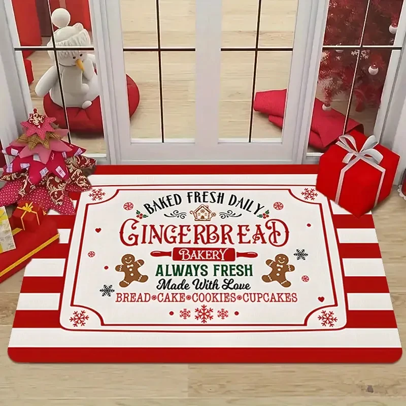 VIKAMA Рождественский коврик с пряничным человечком, нескользящий, машинная стирка, коврик для прихожей, коврик для спальни, дверной проем, домашний декор