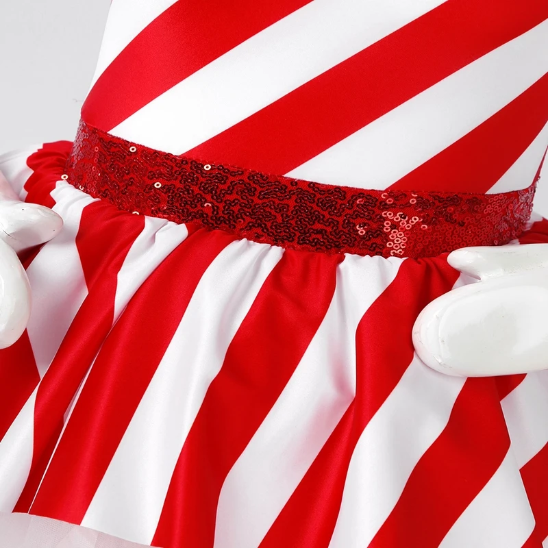 أطفال بنات عيد الميلاد الباليه الرقص الشكل التزلج الجمباز فستان قصب الحلوى مخطط يوتار توتو لعيد الميلاد كرنفال السيرك الطرف #5