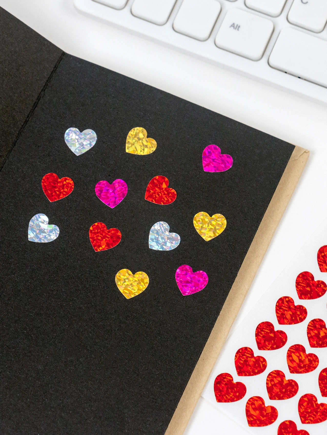 10 Blatt kleine Herz-Aufkleber, glitzernde, glänzende Valentinstag-Aufkleber in Rotgold und Silber für Kinder, Klassenzimmer-Belohnung, Umschläge, DIY-Dekoration – Detail 3