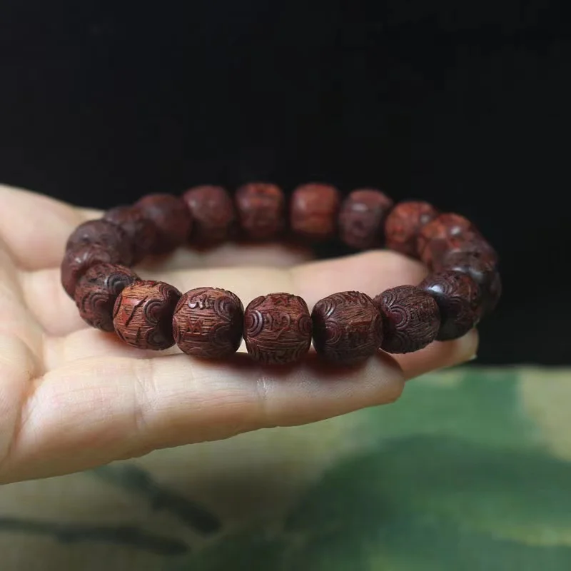 11mm Vintage Buddha Beads Zambian Red Blood Sandalwood Six Character Word Handstring Ornament Men Women LuckyGift Bracelet Craft