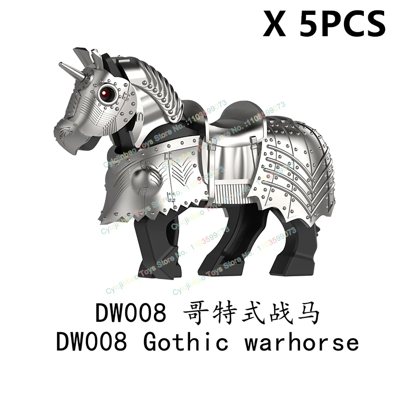 DW007-009 Serie di animali Cavalluccio da guerra Supporti Blocchi di costruzione medievali Action Figure Modello creativo Accessori Bambole Giocattoli per bambini Regali