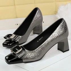 BIGTREE Fashion Butterfly Knot Buckle Women's Pumps Square Thick with Mid Heel Stripper Party Banquet Ladies Shoes Zapatos Mujer