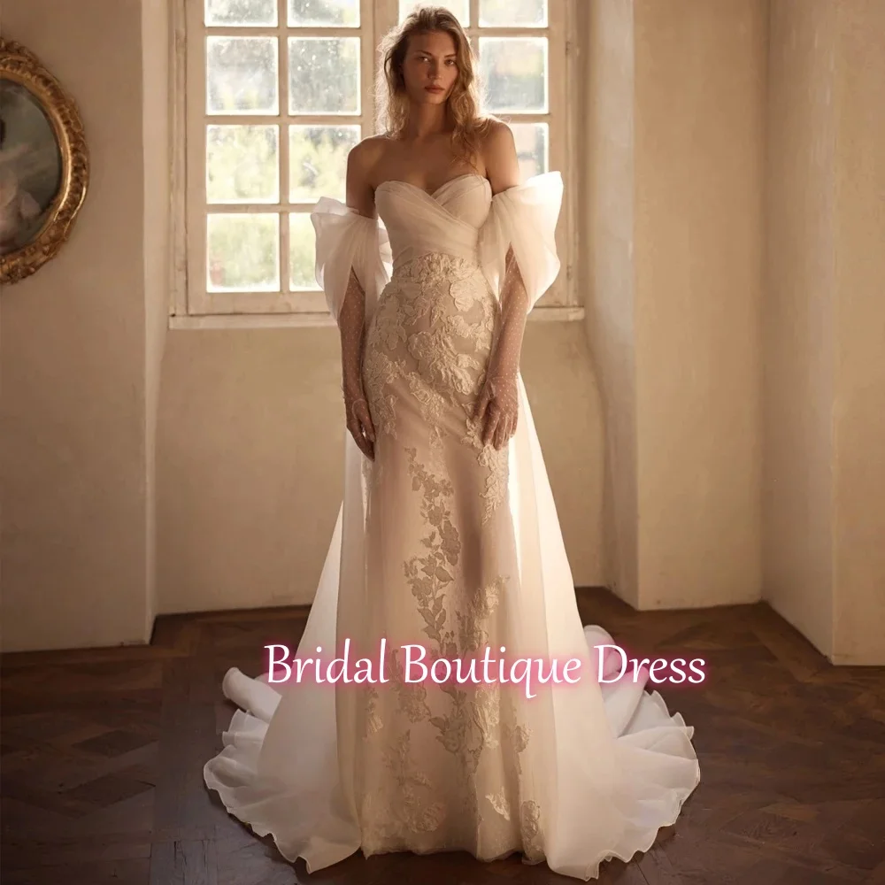 

Свадебное платье 2 в 1 с рукавами-крылышками и аппликациями, элегантное, в стиле русалки, для невесты, SwanSarah, на заказ, Vestido De Novia