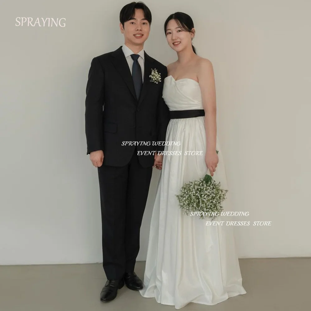 

SPRAYING Strapless A-line Sweep Train Bridal Gown Korea Wedding Dresses 2024 Elegant Photo Shoot Simple 한국 웨딩 드레스