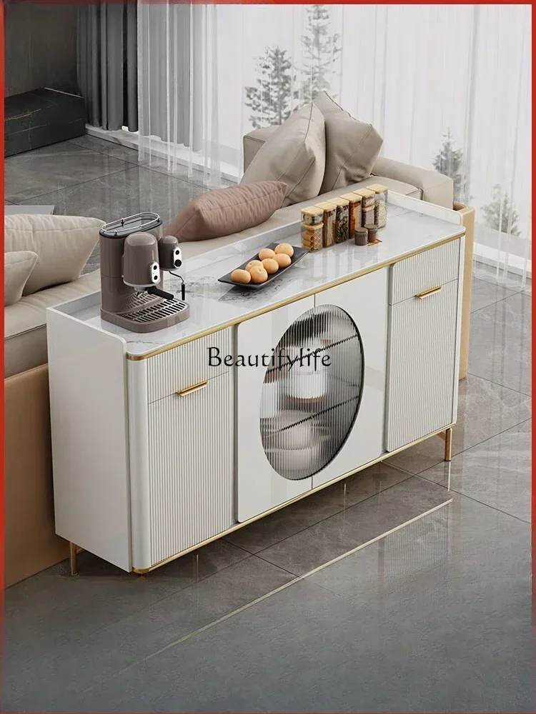 yj9 Light Luxury Italian Style Rock Plate Sideboard Integrated Against The Wall Modern Kitchen Storage Cabinet