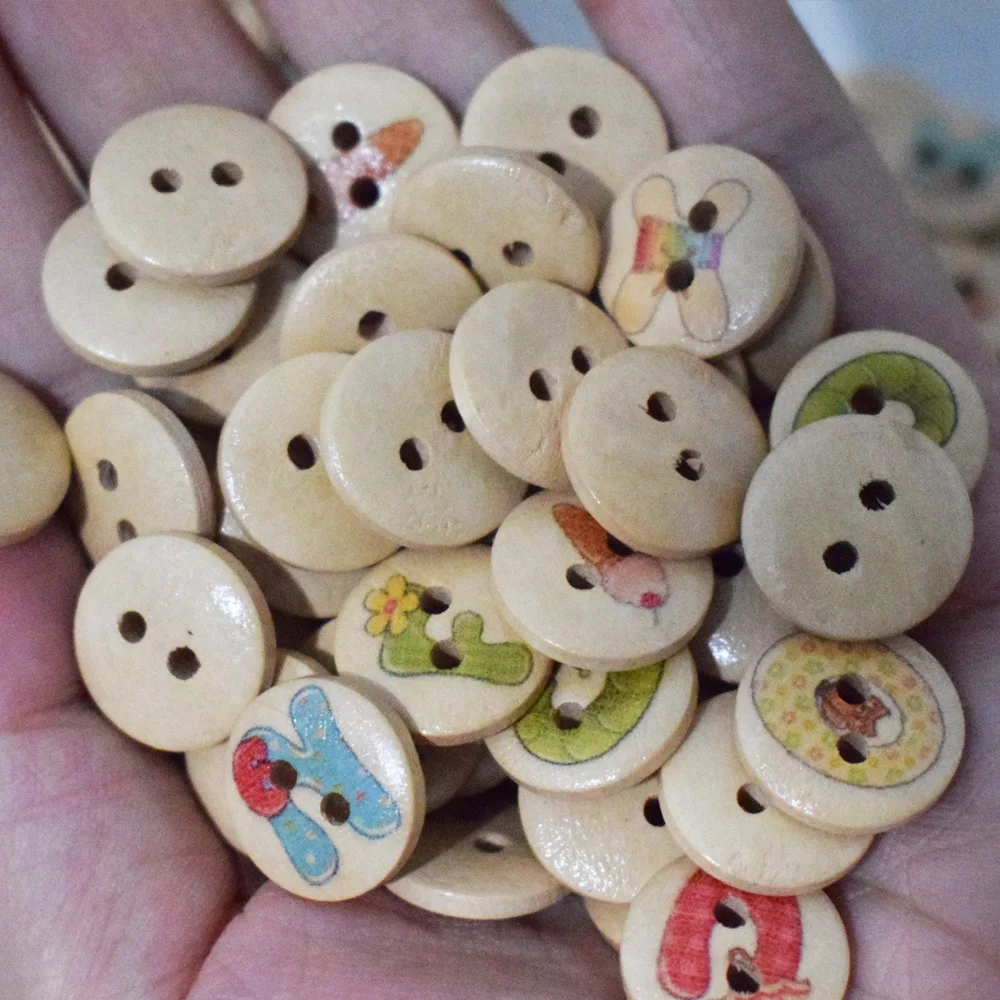 50PCS Letter Pattern Decorative Buttons for Crafts Sewing Accessories Wooden Button Decorative Scrapbooking Buttons for Clothing