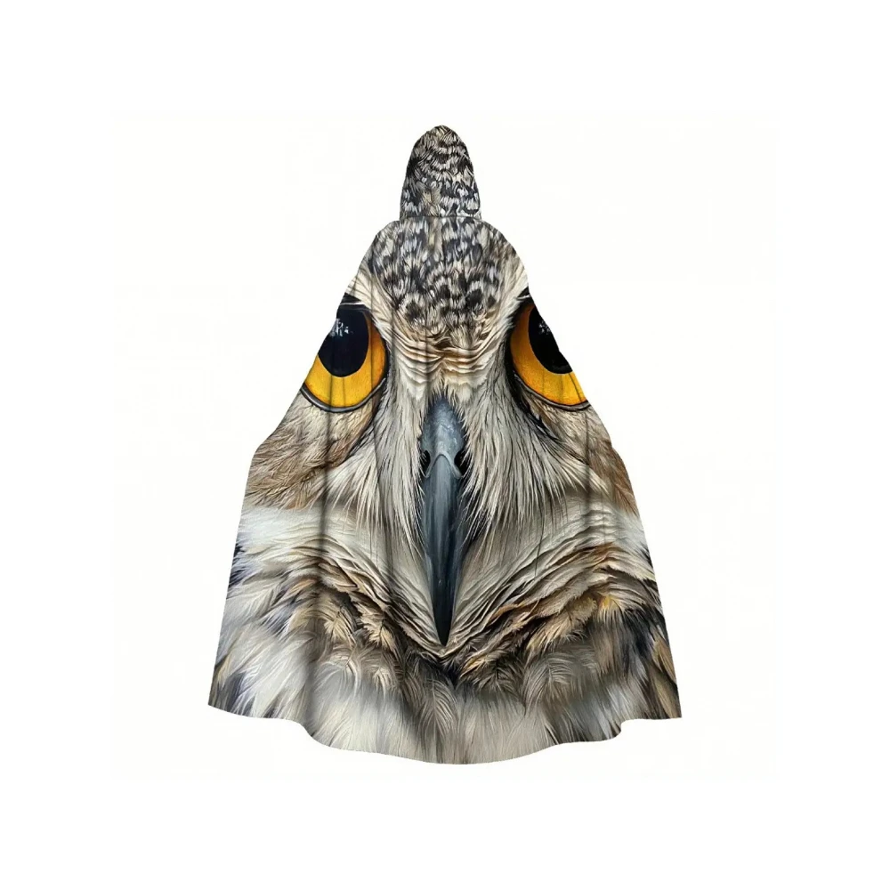 

1 шт., костюм-накидка совы, халат с капюшоном и регулируемым капюшоном на шнурке, мягкая неэластичная ткань для косплея на Хэллоуин