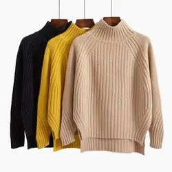 Mock Neck Solid Casual Soft Basic Knit Long Sleeve Women's Sweater Female Pullover Sweaters Tops Woman Clothing Fashion Winter