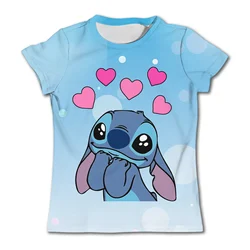 Disney Stitch girls T-shirt cartoon children's daily short sleeved summer kids casual soft T shirts boy breathable sports shirt