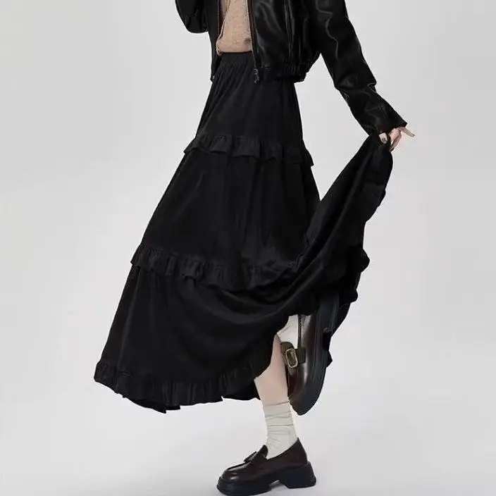 

2025 Autumn Skirt Long Fungus Edge Splicing Ruffle Leaf Edge High Waist Thin Cake Skirt