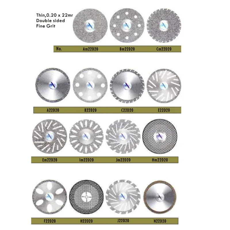 4 sztuk/zestaw dentystyczny dysk diamentowy z cienką igłą 0.20mm średnica 22mm dwustronny drobnoziarnisty materiał stomatologiczny narzędzia