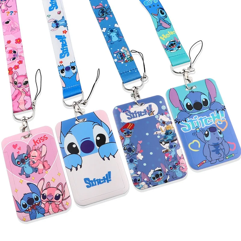 New Disney Lilo Stitch Pvc Card Cover Student Campus Card Cinderella Anime Stitch Hanging Holder Lanyard Id Card Kid\'s Gift Toys