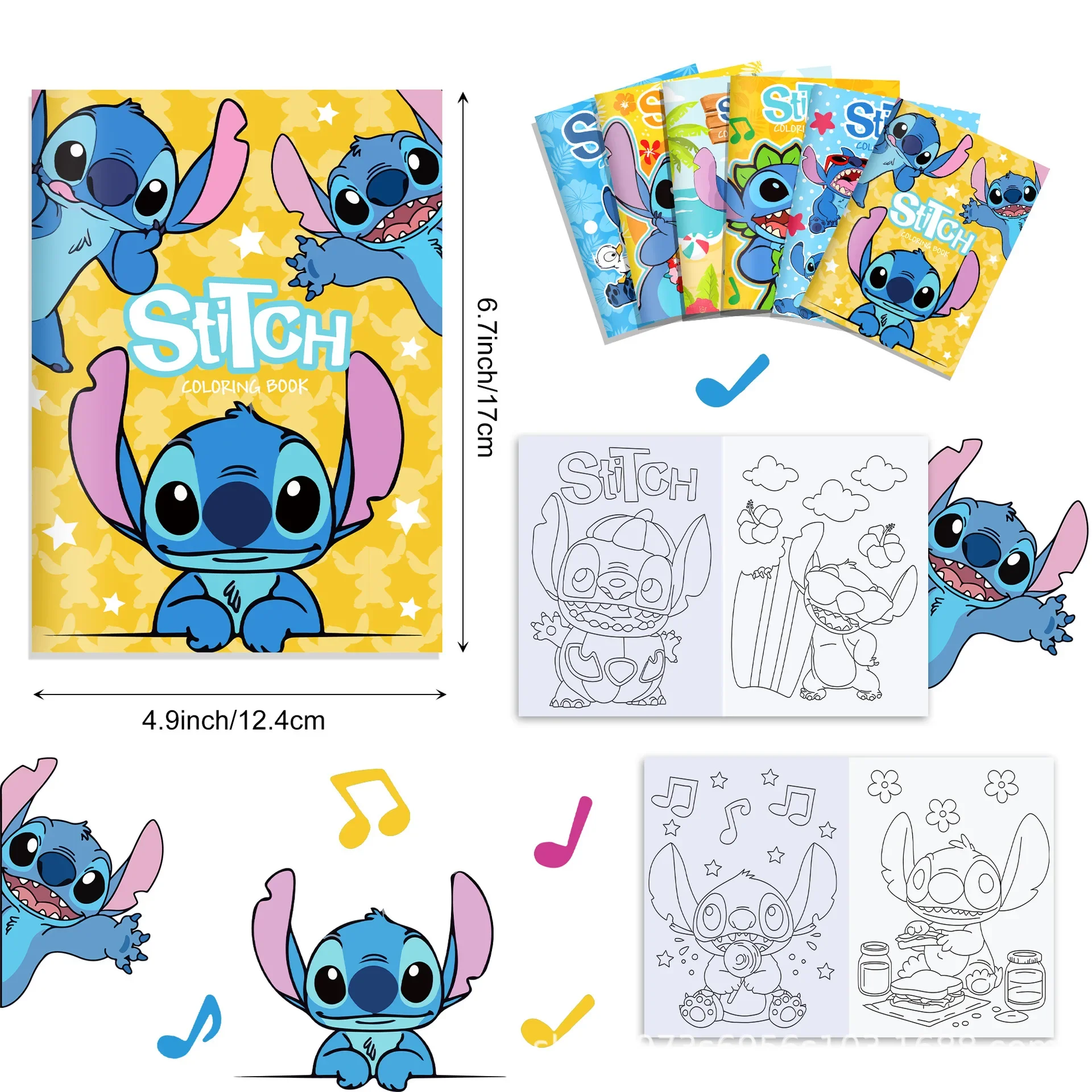 Disney Stitch Anime Color DIY Coloring 6pcs Books Children\'s Party Cartoon Color Graffiti Drawing Book Kids Learn painting Gifts