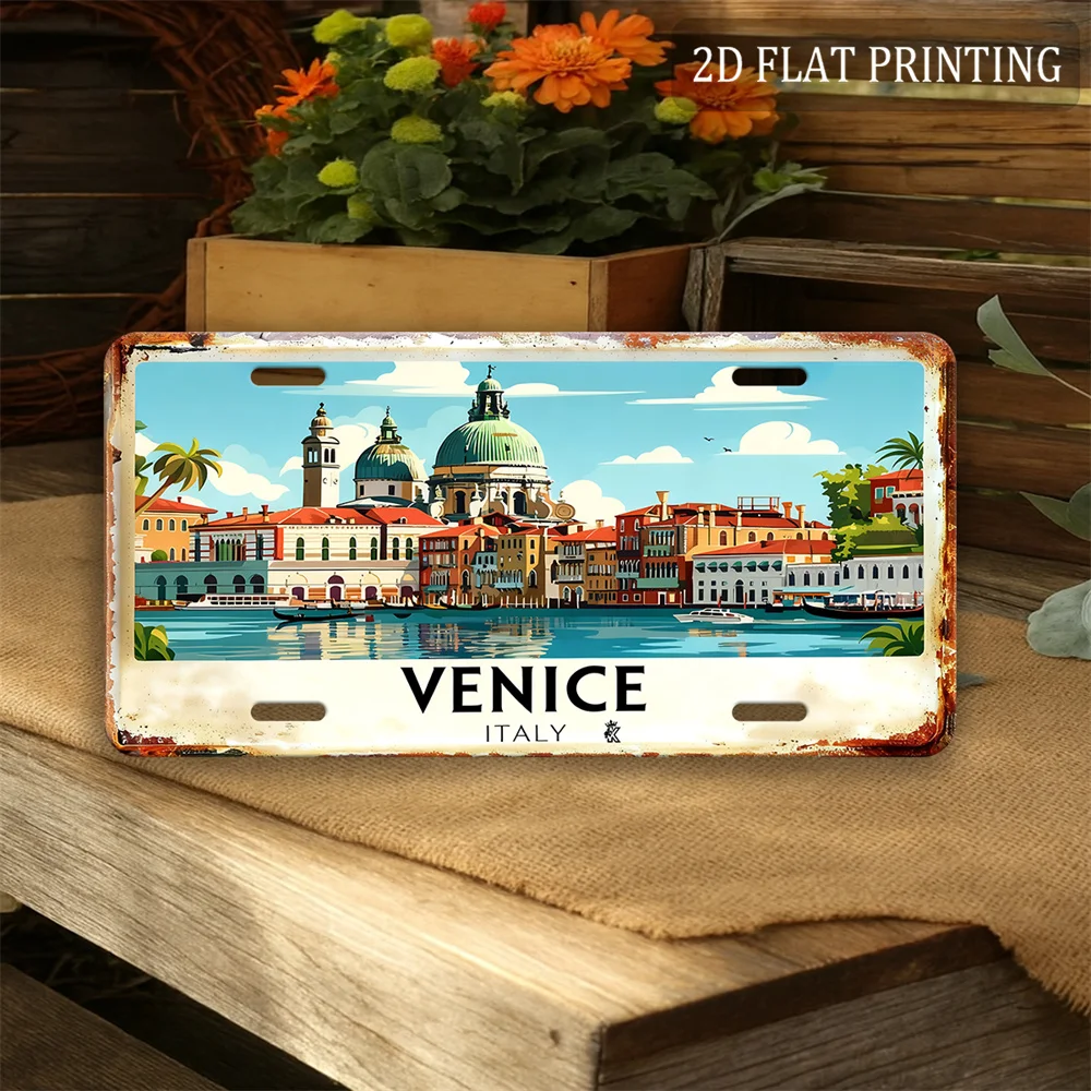 2D Flat - Decorative Use Solely, 2D Flat Aluminum Sign, 1pc Vintage Italian Venice Metal Plate | 29.49 X 15.21 cm, Canal Scen
