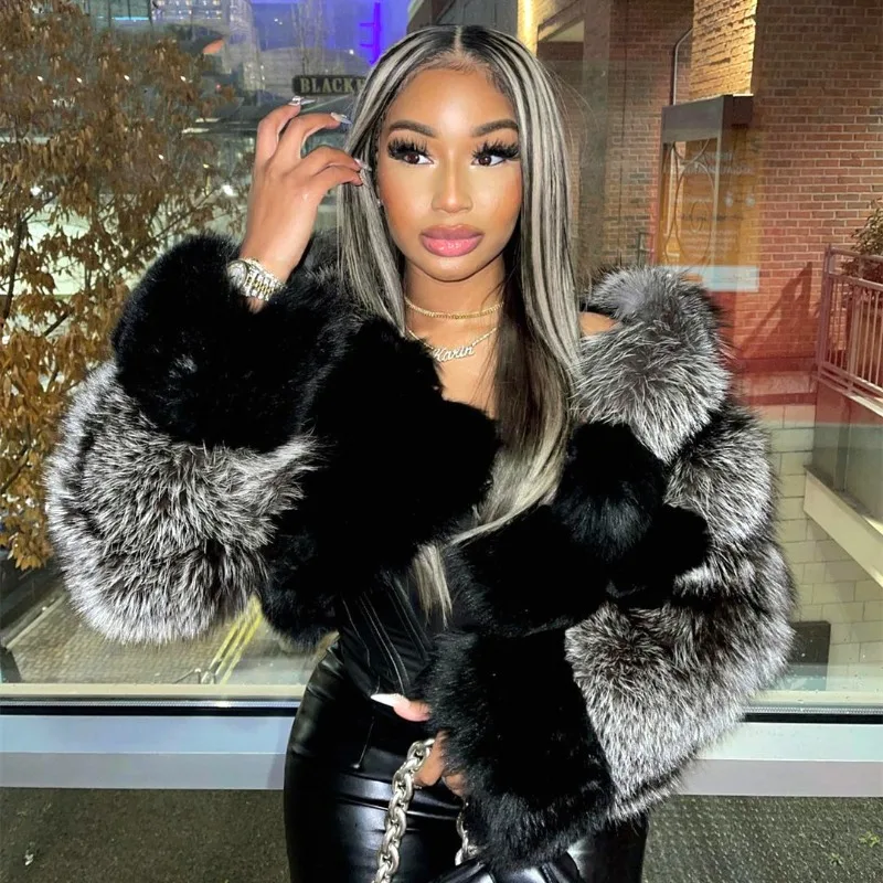 2026 New Imitation Fur Short Jacket Fashion Furry Faux Fur Coat Women's Winter Fashion Stand-up Collar Long Sleeve Cropped Top
