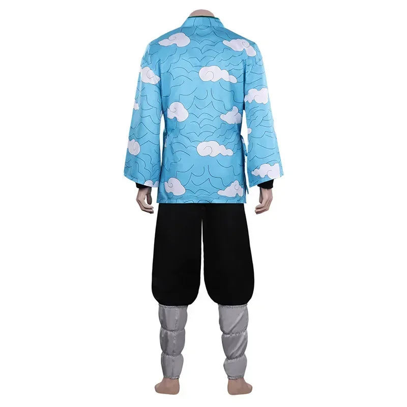

EE01 Tanjirou Urokodaki Sakonji Anime Cosplay Costume Kimono Sky Blue Uniform Mask Wig Set&0Ww