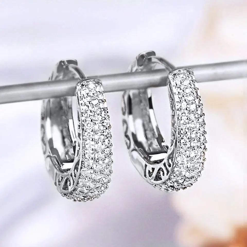 RAKOL Hollow Gold Color Hoop Earrings for Women Paved Dazzling CZ Stone Luxury Trendy Female Circle Earrings Statement Jewelry