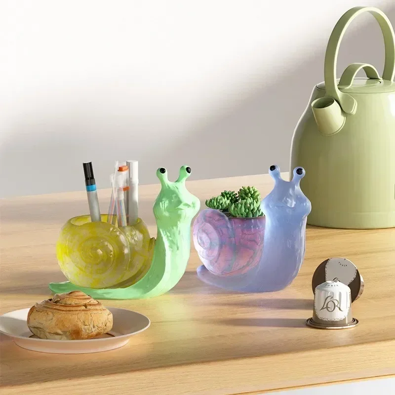 snail flower pot garden home front yard back garden decor mold resin plaster cement handicrafts gift home table top green plant