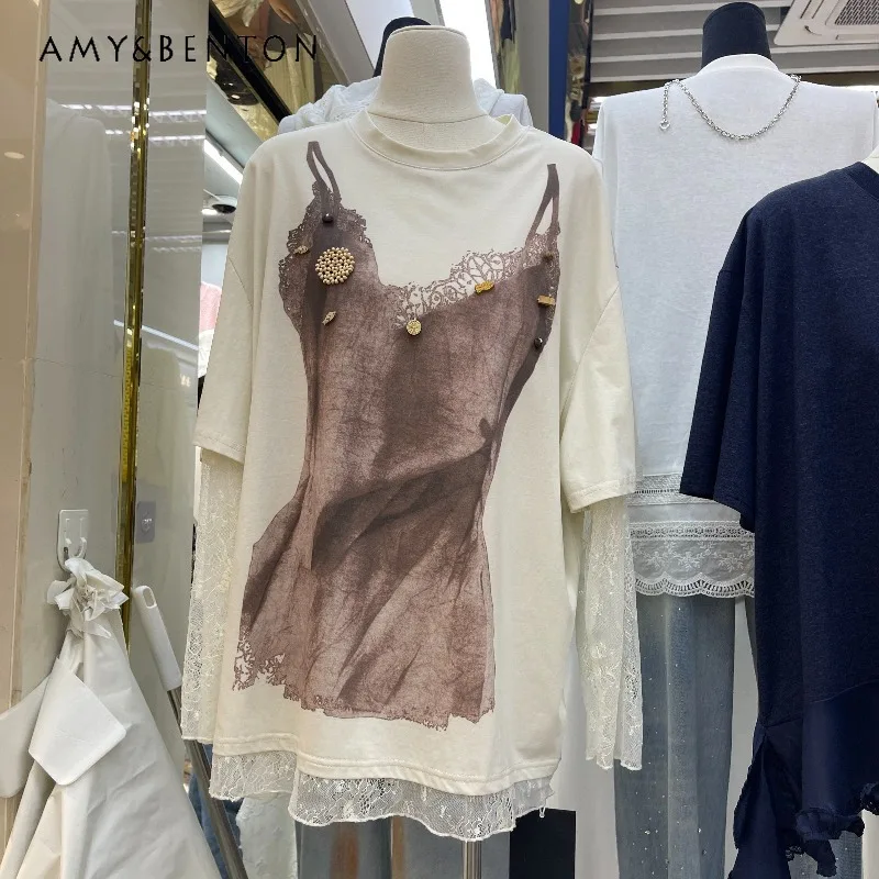 

Y2k Clothes 2026 Spring New European Women's T-shirts Loose Fashion Casual Versatile New Design Fashion Top Crew Neck Pullover