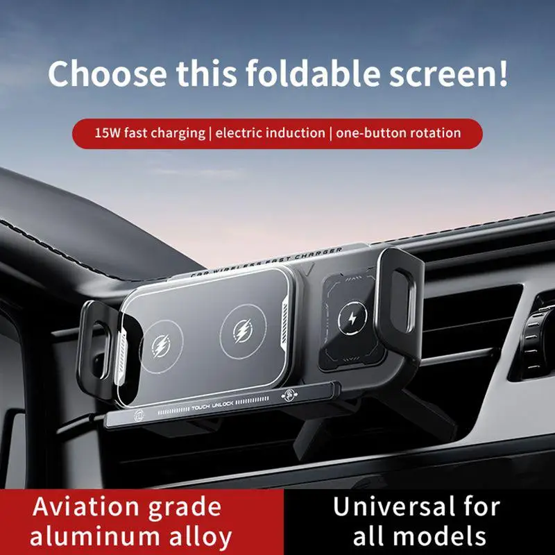 

15W Foldable Rotating Wireless Charger Car Air Vent Mount Bracket TYPE-C Charging Retractable Automatic Clamping Smart Charger