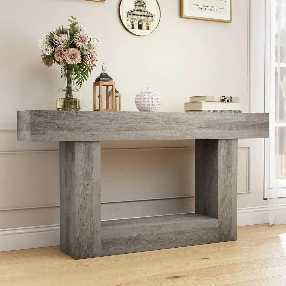 

63 Two-Tier Entryway Console Table with Storage, Ideal for Behind Sofa or Living Spaces
