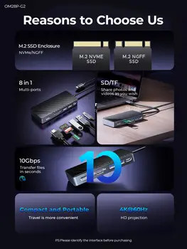 ORICO-USB C HUB s SSD pouzdrem, dokovací stanice pro notebooky, 4K60Hz, HDMI-Com, 100W, PD RJ45, SDTF, 10 Gbps, M.2, NVME, SATA SSD, 8TB 10 nejlepší prodej 8TB M2 SSD - №8