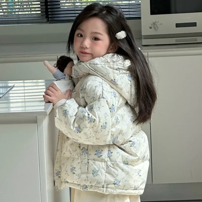 Girls Winter Down Jacket for Children Hooded Baby Fashion Duck Down Outerwear Windproof Coat Baby Warm Floral Thicken Snowsuits