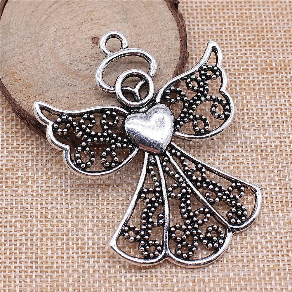 WYSIWYG 1pcs Antique Silver Color & KC Gold Color 54x68mm Big Angel Charms Pendant For Jewelry Making Diy Jewelry Findings