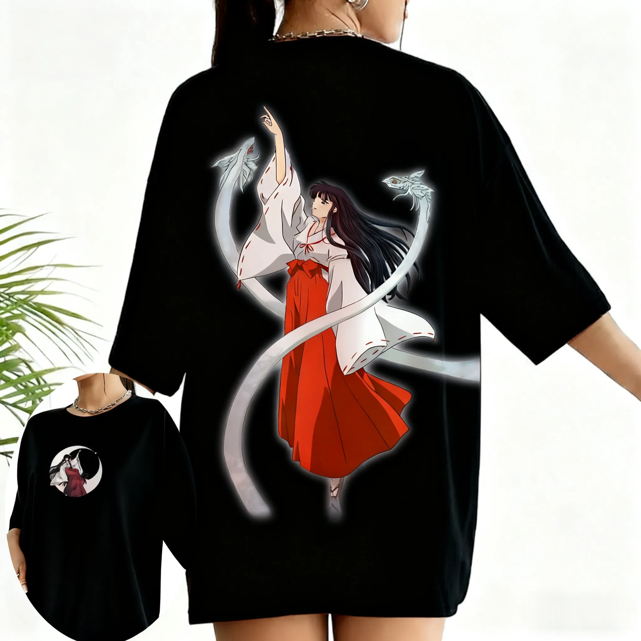 Inuyasha Kikyo Casual Rundhals Damen Eltern-Kind-Trend Kurzarm T-Shirt Frühling Sommer Übergroßes bequemes Sport-Top