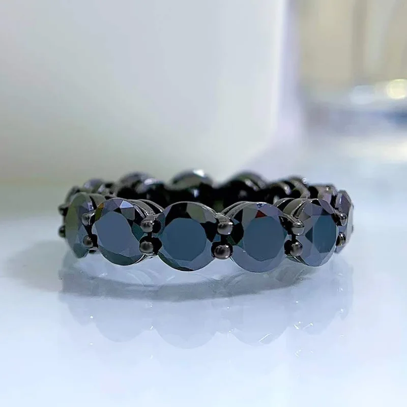 JH 5 مللي متر 925 فضة خاتم أسود للنساء الرجال القوطية الهيب هوب خاتم الزواج الأسود فارس D VVS1 غرامة مجوهرات مختبر الماس #5