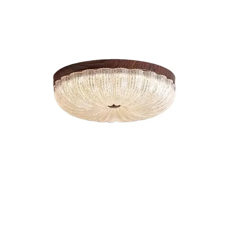 

French antique bedroom ceiling light, retro walnut pattern restaurant, glass shell eye protection, room light