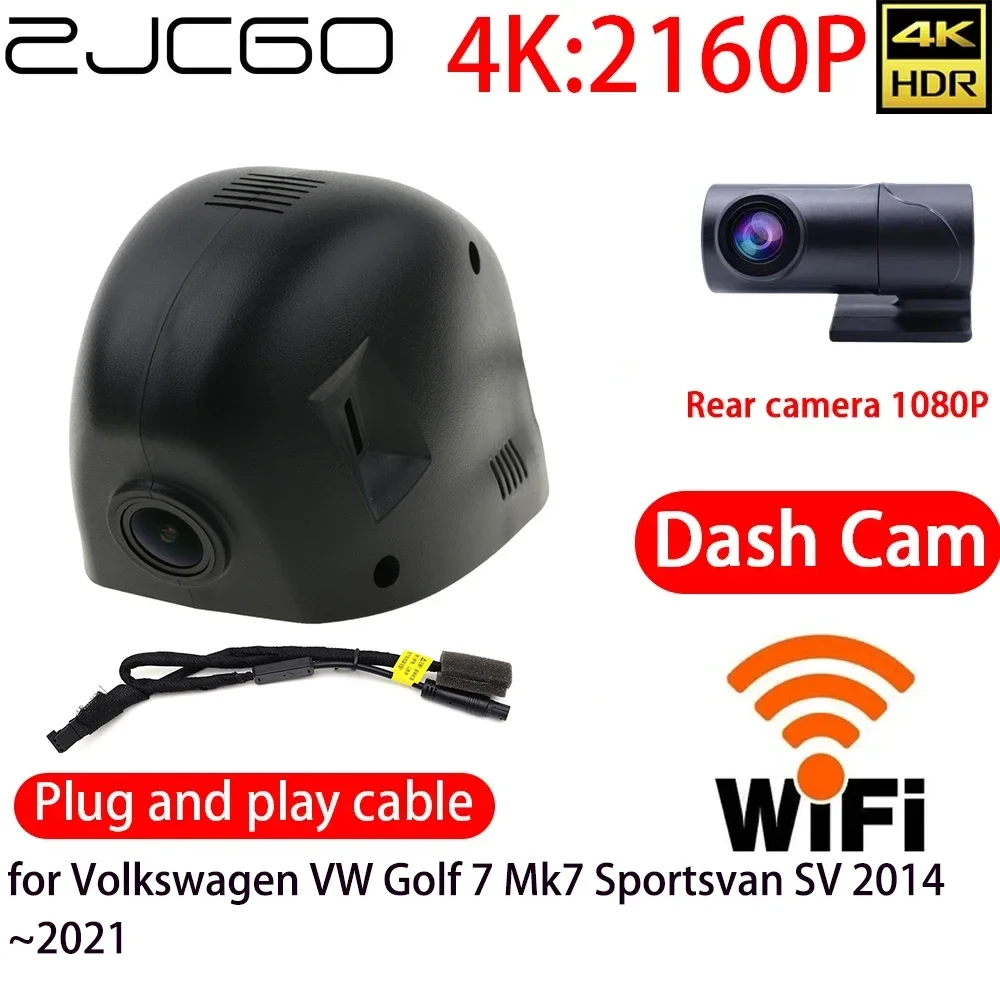 

ZJCGO 4K Car DVR Dash Cam Wifi Front Rear Camera 24h Monitor for Volkswagen VW Golf 7 Mk7 Sportsvan SV 2014~2021