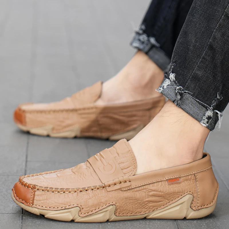 

Модная качественная повседневная мужская обувь из спилка ручной работы, удобные кроссовки, мужские лоферы, дышащая мягкая обувь на плоской подошве для вождения