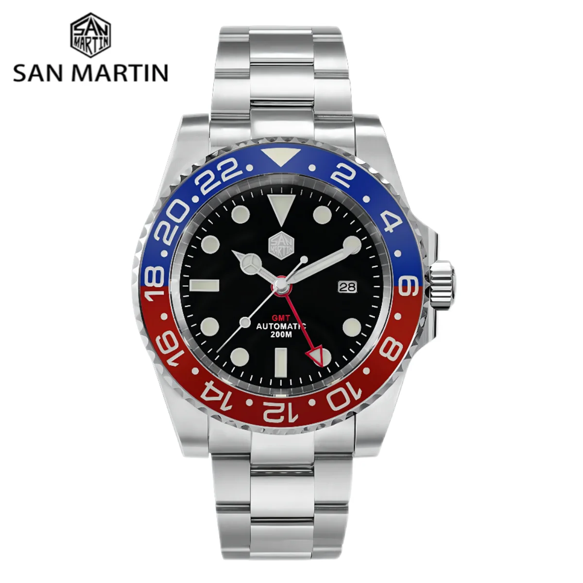 San Martin 40.5mm GMT Automatic Watch Mens Wristwatch Waterproof Diver Luxury Sapphire Luminous Date Relojes Para Hombre SN0016