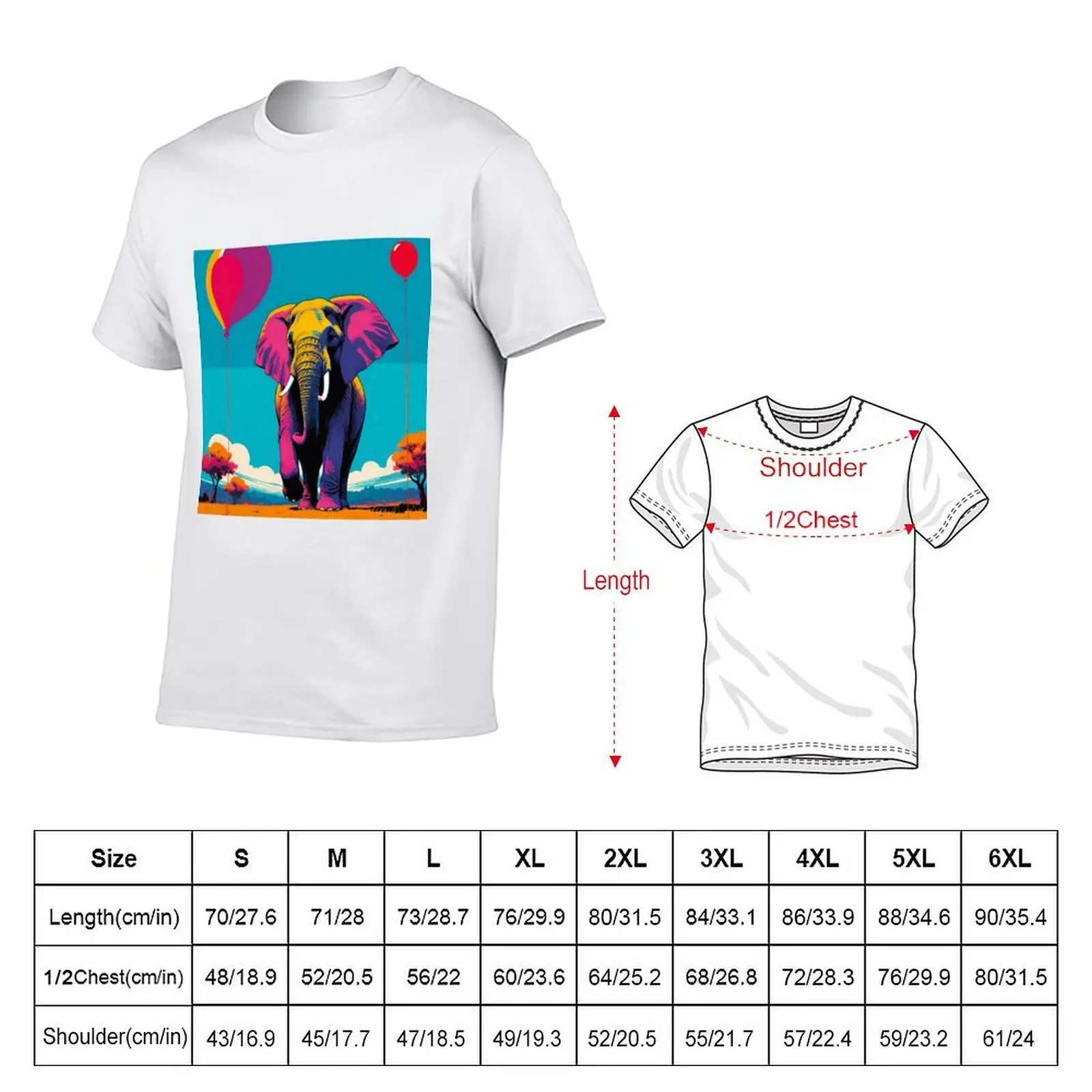 Tranquil Majesty: Elephant with Floating Balloons T-Shirt Basic Tee Shirt for Everyday Outfit