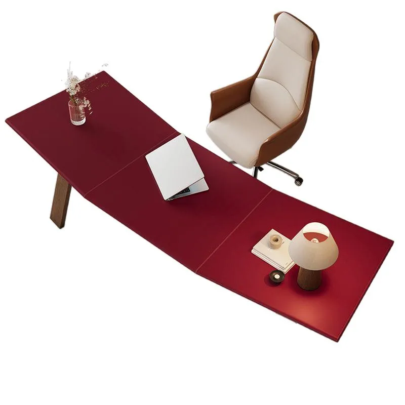 

Italian minimalist saddle leather solid wood office lady boss computer desk curved office workbench