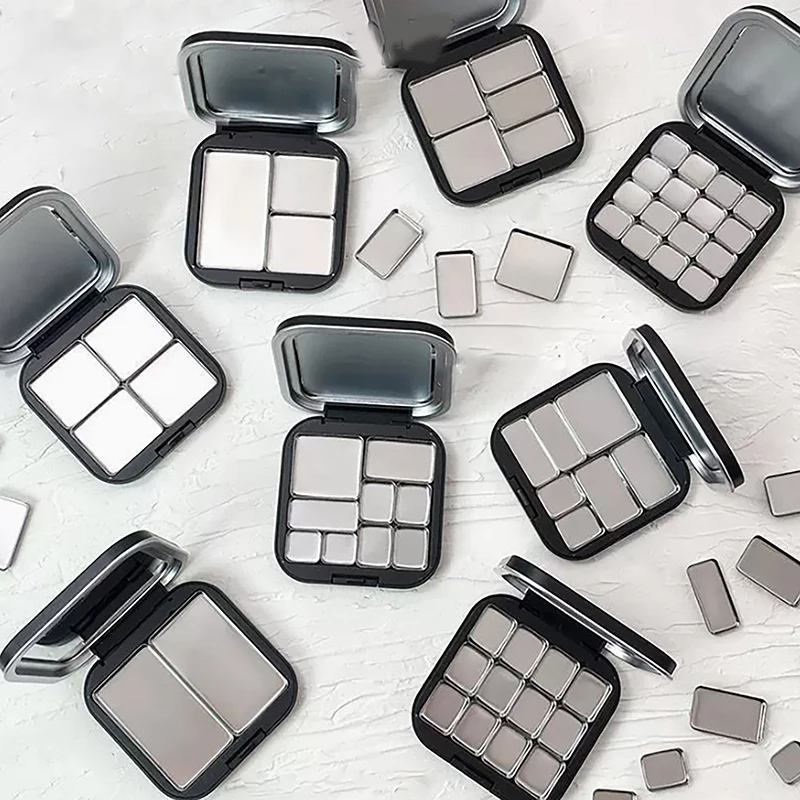 1 Juego de paleta de maquillaje negra mate vacía con espejo de succión magnética incluido, compatible con rubor y sombra de ojos, contenedor cosmético.