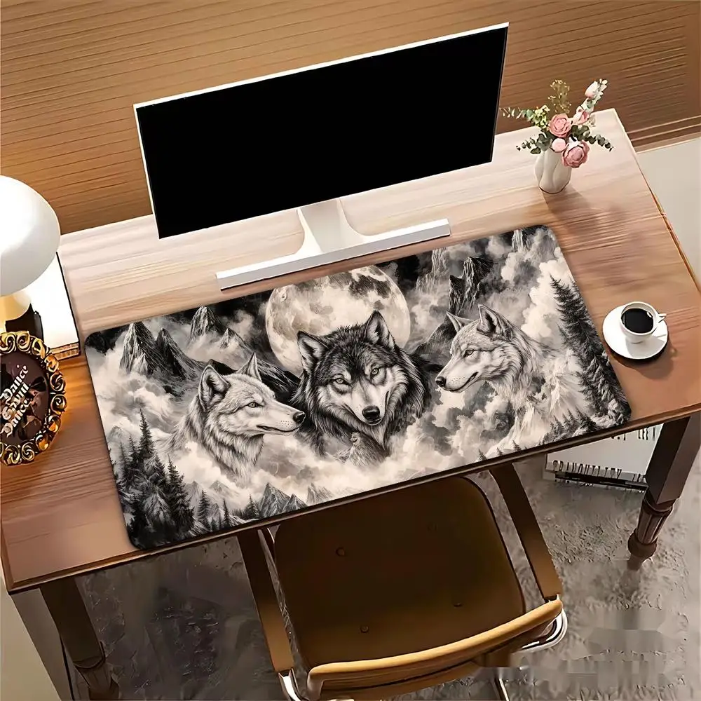 vVintage Moonlit Wolves Art large mouse pad desk pad gaming mats edge locking rubber anti-slip pc accessories Computer Desks pad
