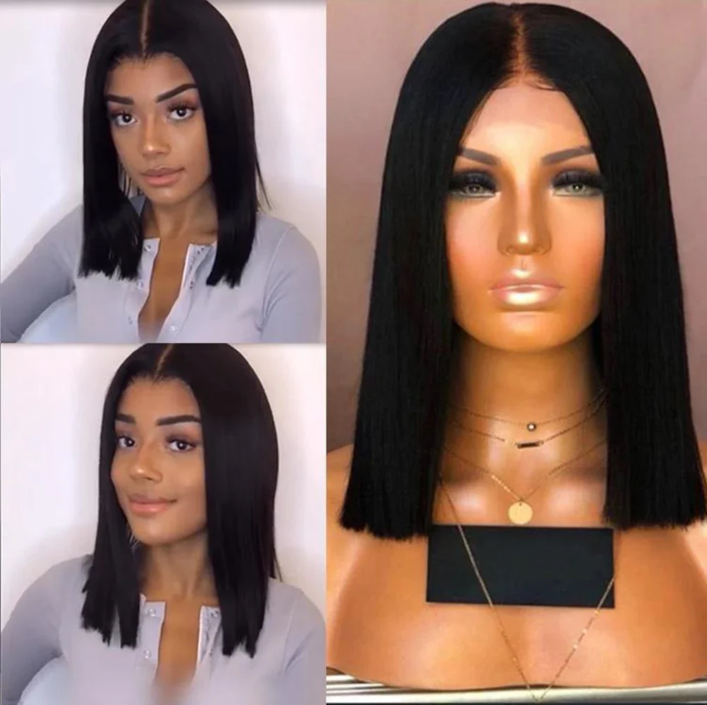 Women's Straight Bob Black Coral Wig- Short Black Bob Wig With No Bangs Short Middle Part Synthetic Wig For Party