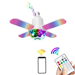 RGB Atmosfera Lâmpada LED com controle remoto, Bluetooth Speaker, Música Lâmpada, Folding Fan Blade Luz, luz de teto, AC 85-265V, 24W, E27