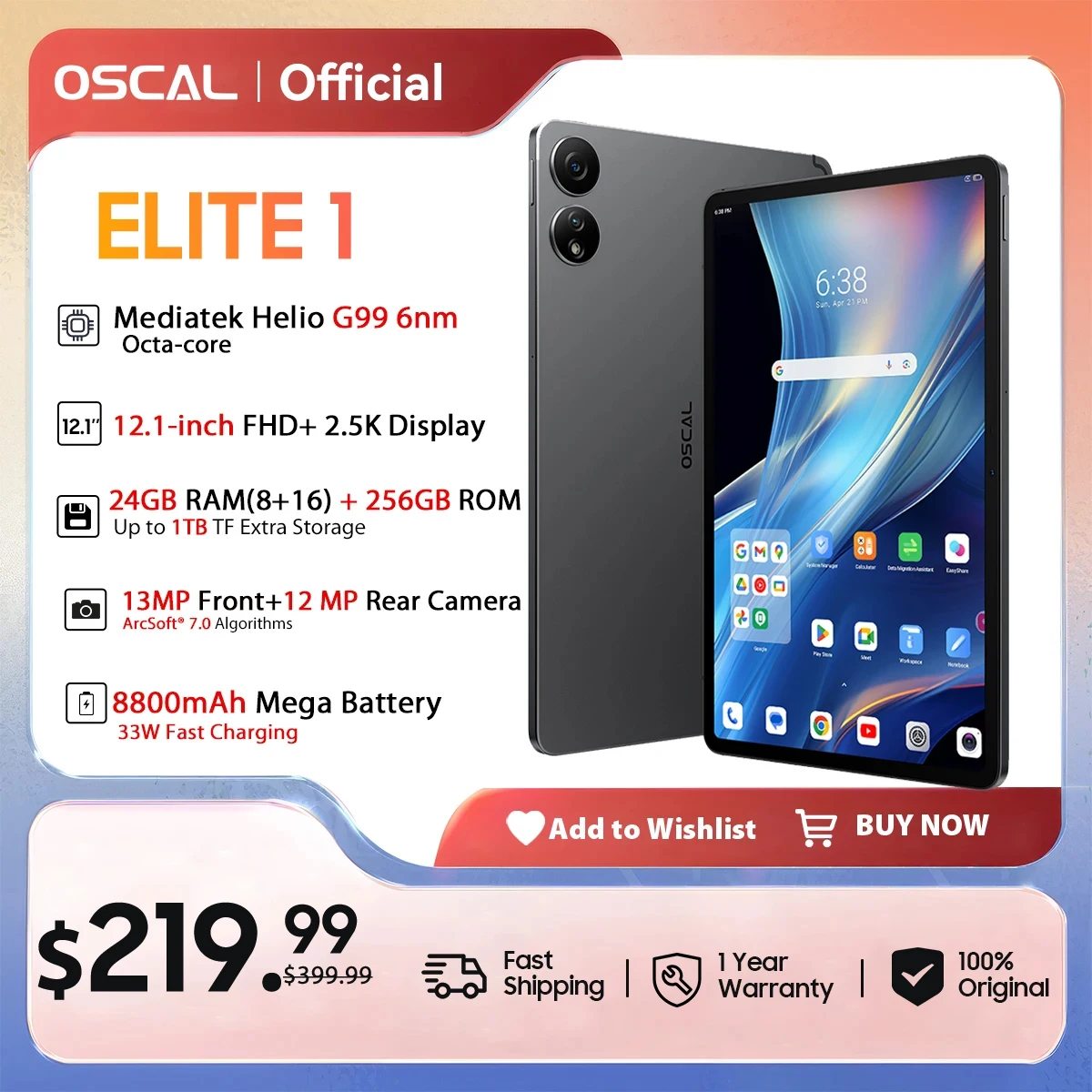 2024 OSCAL ELITE 1 Tablet Android 14 Blackview 12.1 inch 2.5K Display MTK Helio G99 8GB 256GB 8800mAh Battery 33W Fast Charging