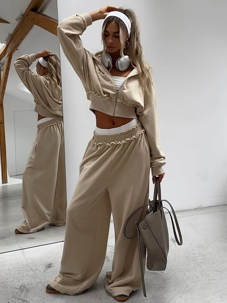 

Cutenew повседневный комплект из 2 предметов, женский спортивный костюм, спортивная лоскутная укороченная куртка с капюшоном на молнии + прямые брюки, одинаковые уличные наряды