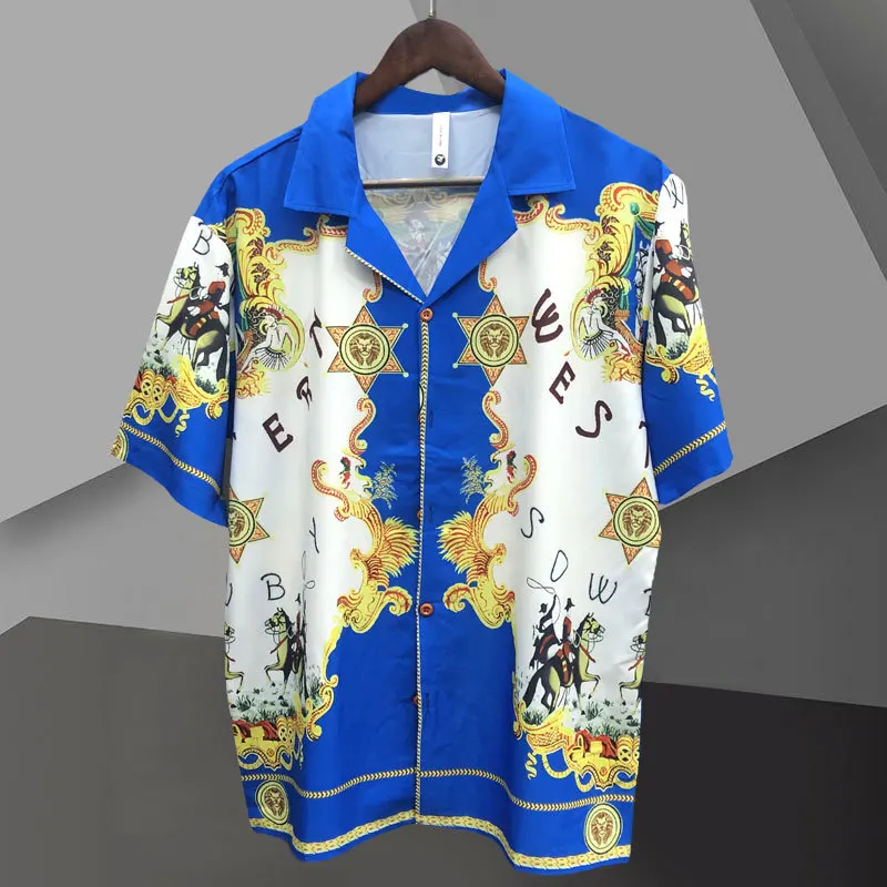 

Floral Baroque Designer Shirt Luxury Royal Gold Printed Shirt Men Short Sleeve Men High Street Vintage Camisa Social Masculina